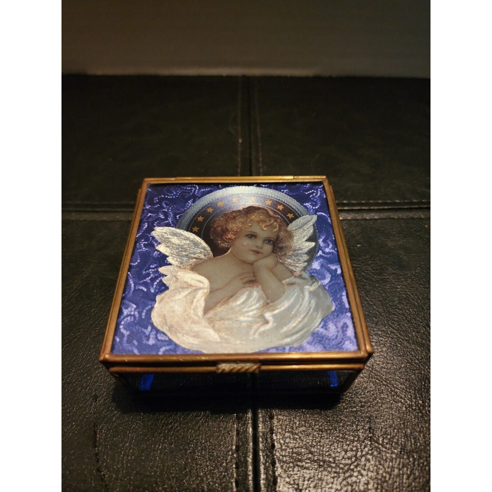 Vintage 1993 Enesco Foil Art Angel Trinket Jewelry Box Thomas Cathey Collection